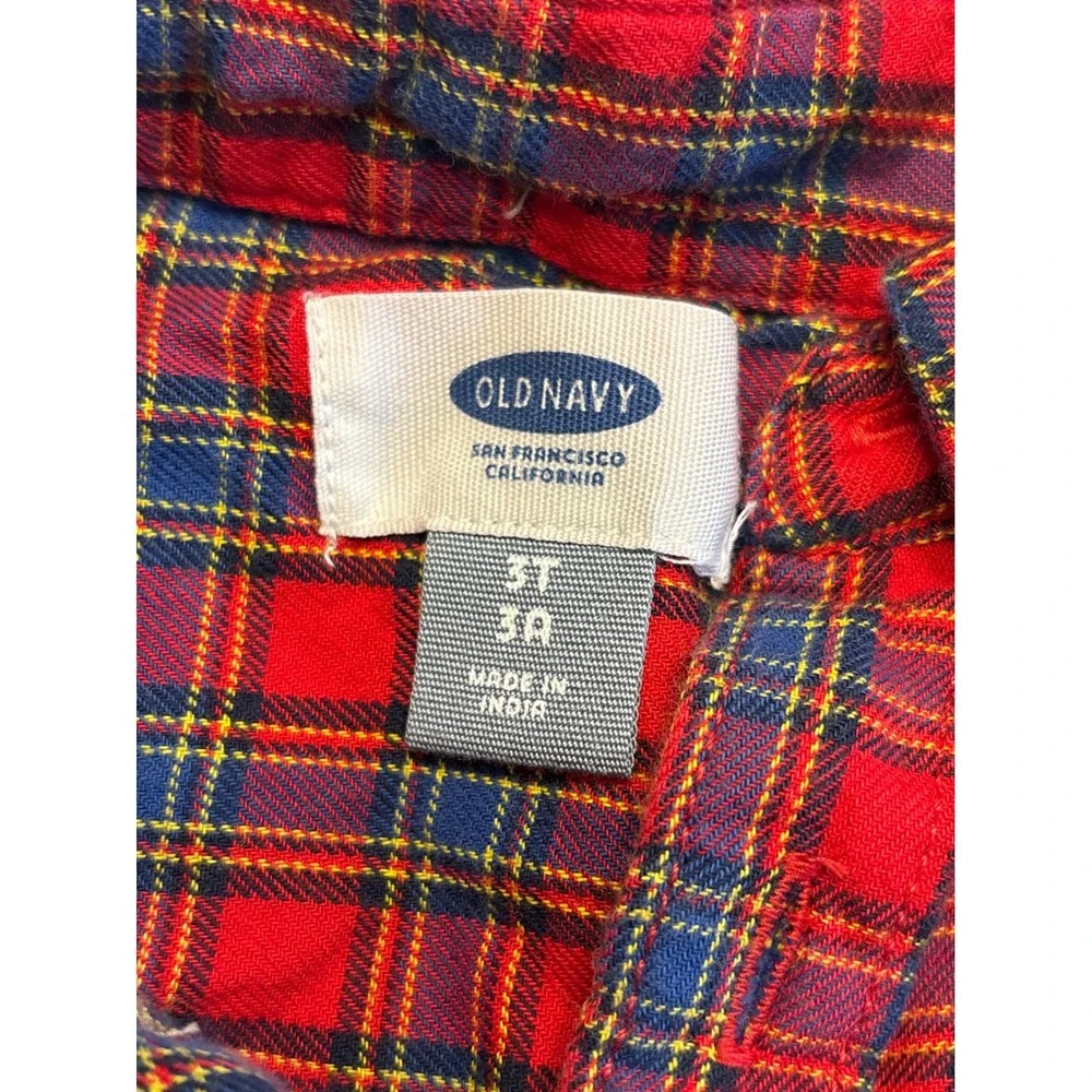 Old Navy Toddler Boys Red Blue Plaid Flannel Button Down Shirt 3T Long Sleeve